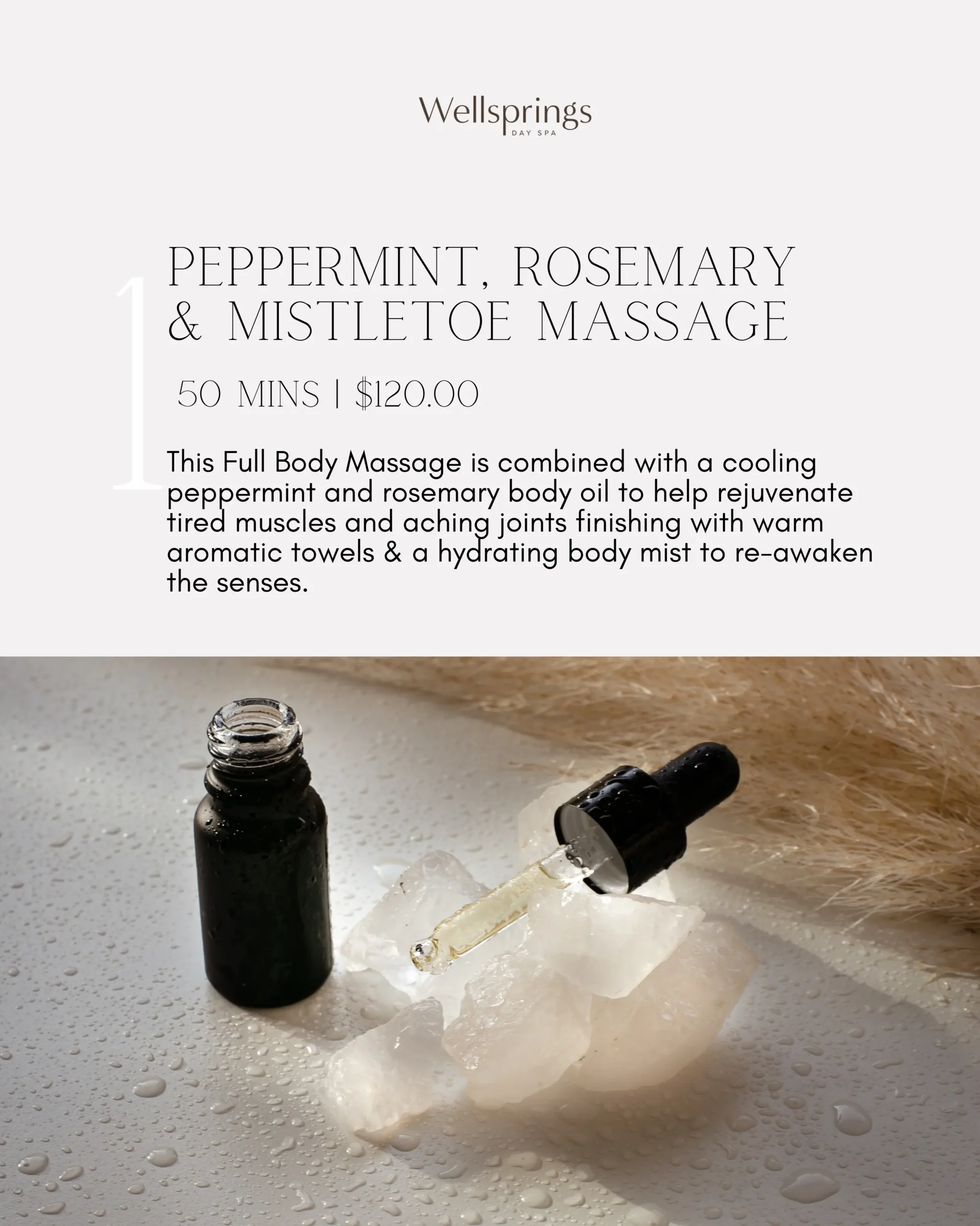 Minimalist spa voucher with a photo of a white towel, spa stones, and a lit candle, creating a clean and relaxing atmosphere